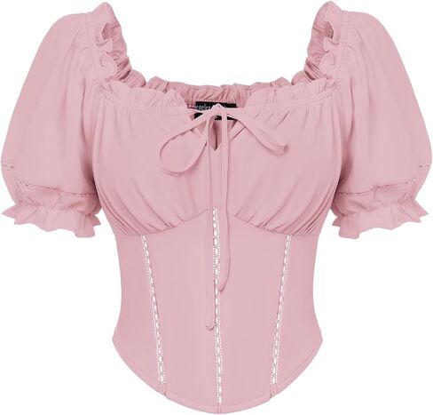 Scarlet Darkness Vintage Corset Tops for Women Renaissance Blouse Off Shoulder Puff Sleeves Top in Kuwait