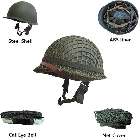 WW2 US Army M1 Helmet Steel Shell Replica with Net Cover Chin Strap in Saudi Arabia