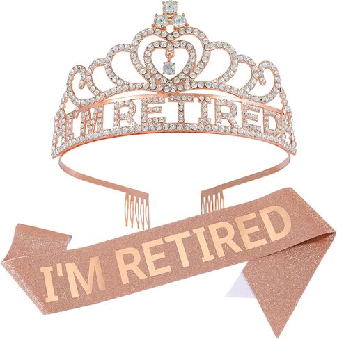 Retired Tiara Crown and Sash Set Retirement Party Decorations Retirement Gifts for Women Party Ceremonial Sash in Saudi Arabia