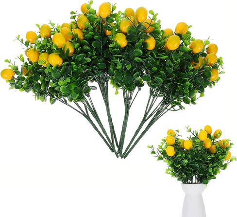 Cabilock 8pack Fake Lemon Branches Artificial Yellow Faux Lemons Decorations Eucalyptus Leaf Stems Tables Centerpiece for Kitchen Stem Fruits for Home Spring Summer Party Decor in Saudi Arabia