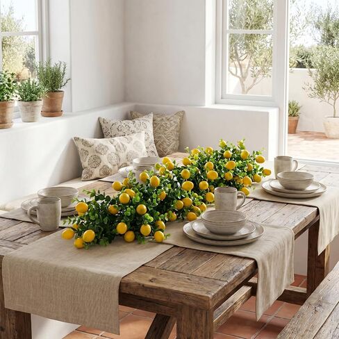 Cabilock 8pack Fake Lemon Branches Artificial Yellow Faux Lemons Decorations Eucalyptus Leaf Stems Tables Centerpiece for Kitchen Stem Fruits for Home Spring Summer Party Decor in Saudi Arabia