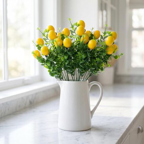 Cabilock 8pack Fake Lemon Branches Artificial Yellow Faux Lemons Decorations Eucalyptus Leaf Stems Tables Centerpiece for Kitchen Stem Fruits for Home Spring Summer Party Decor in Saudi Arabia