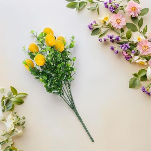 Cabilock 8pack Fake Lemon Branches Artificial Yellow Faux Lemons Decorations Eucalyptus Leaf Stems Tables Centerpiece for Kitchen Stem Fruits for Home Spring Summer Party Decor in Saudi Arabia