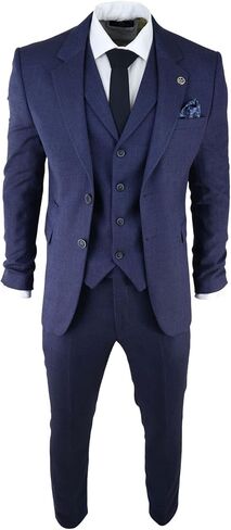 Mens Herringbone Tweed 3 Piece Suit Blue Classic Vintage Tailored Wedding Blinders in Saudi Arabia
