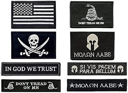 Antrix 8 Pieces Tactical Pirate Dont Tread On Me Spartan Helmet Molon Emblem Patch Hook and Looped Embroidered Military Patches for Backpack Caps Vest Military Uniforms Service Dog Harness in Kuwait