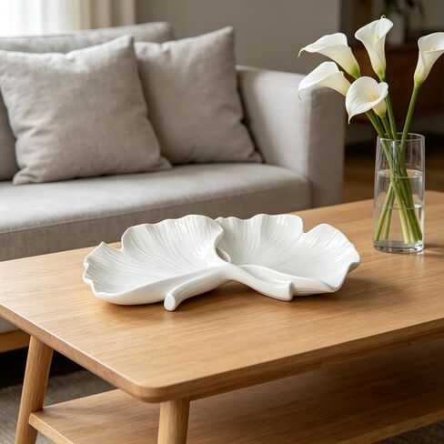 DiliComing Decorative Bowl Home Decor - 15 Inch Large Modern Leaf Tray for Kitchen Decor White Resin Key Holder Jewelry Dish for Kitchen Counter Entryway Coffee Table Decor Fruit Bowl Art Deco Style in Saudi Arabia