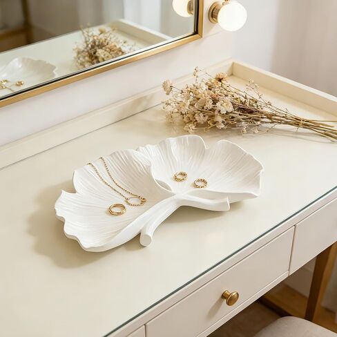 DiliComing Decorative Bowl Home Decor - 15 Inch Large Modern Leaf Tray for Kitchen Decor White Resin Key Holder Jewelry Dish for Kitchen Counter Entryway Coffee Table Decor Fruit Bowl Art Deco Style in Saudi Arabia