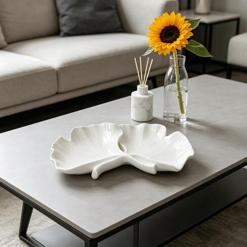 DiliComing Decorative Bowl Home Decor - 15 Inch Large Modern Leaf Tray for Kitchen Decor White Resin Key Holder Jewelry Dish for Kitchen Counter Entryway Coffee Table Decor Fruit Bowl Art Deco Style in Saudi Arabia