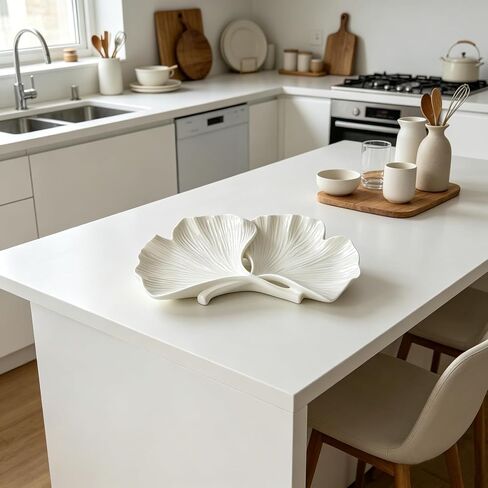 DiliComing Decorative Bowl Home Decor - 15 Inch Large Modern Leaf Tray for Kitchen Decor White Resin Key Holder Jewelry Dish for Kitchen Counter Entryway Coffee Table Decor Fruit Bowl Art Deco Style in Saudi Arabia