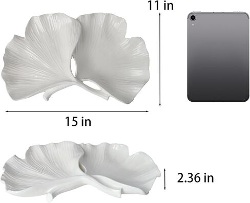 DiliComing Decorative Bowl Home Decor - 15 Inch Large Modern Leaf Tray for Kitchen Decor White Resin Key Holder Jewelry Dish for Kitchen Counter Entryway Coffee Table Decor Fruit Bowl Art Deco Style in Saudi Arabia