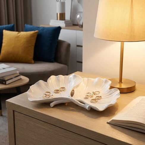 DiliComing Decorative Bowl Home Decor - 15 Inch Large Modern Leaf Tray for Kitchen Decor White Resin Key Holder Jewelry Dish for Kitchen Counter Entryway Coffee Table Decor Fruit Bowl Art Deco Style in Saudi Arabia