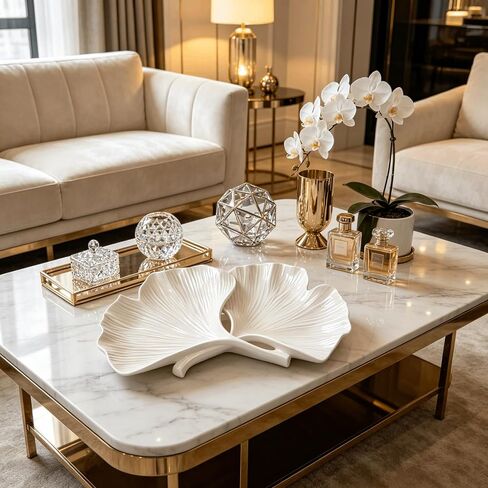 DiliComing Decorative Bowl Home Decor - 15 Inch Large Modern Leaf Tray for Kitchen Decor White Resin Key Holder Jewelry Dish for Kitchen Counter Entryway Coffee Table Decor Fruit Bowl Art Deco Style in Saudi Arabia
