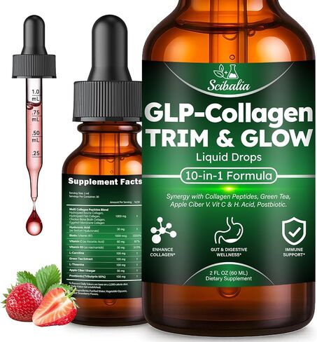 Liquid Collagen for Women GLP 10-in-1 Formula Multi Collagen Burn Drops Trim & Glow Hyaluronic Acid Biotin Green Tea L-Carnitine & ACV for Hair Growth Metabolism Skin Gut & Digestive Health in Saudi Arabia