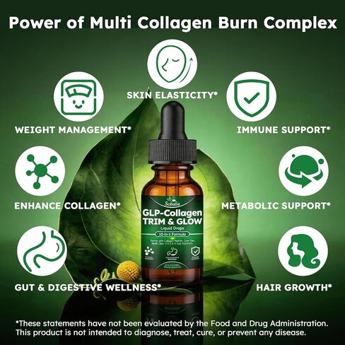 Liquid Collagen for Women GLP 10-in-1 Formula Multi Collagen Burn Drops Trim & Glow Hyaluronic Acid Biotin Green Tea L-Carnitine & ACV for Hair Growth Metabolism Skin Gut & Digestive Health in Saudi Arabia