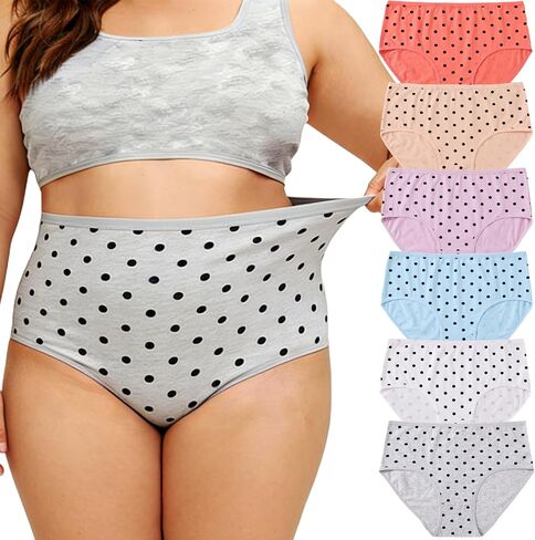 Womens Underwear Cotton Briefs Plus Size XL-6XL Mid High Waist Full Coverage Ladies Panties 6 Pack in Saudi Arabia