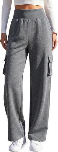 Women Cargo Sweatpants Cotton Wide Leg Baggy Athletic Pants Joggers Lightweight Casual Pants with 6 Pockets in Saudi Arabia