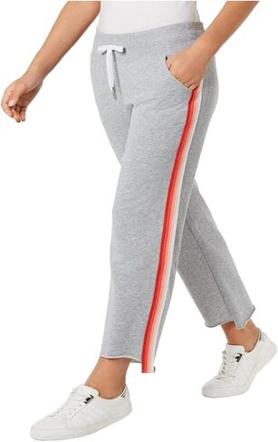 Calvin Klein Womens Striped Step-Hem Straight Leg Jogger Casual Pants, Grey, Plus Size, 2X / 32L in Kuwait