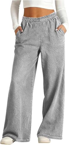 Sweatpants Jeans for Women Wide Leg Sweatpants that Look Like Denim Jean Elastic High Waisted Baggy Denim Pants with Pockets in Kuwait