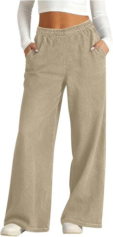 Sweatpants Jeans for Women Wide Leg Sweatpants that Look Like Denim Jean Elastic High Waisted Baggy Denim Pants with Pockets in Kuwait