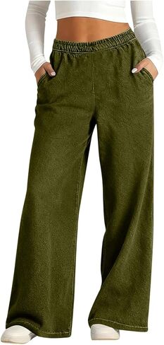 Sweatpants Jeans for Women Wide Leg Sweatpants that Look Like Denim Jean Elastic High Waisted Baggy Denim Pants with Pockets in Kuwait