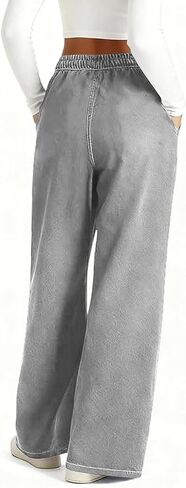 Sweatpants Jeans for Women Wide Leg Sweatpants that Look Like Denim Jean Elastic High Waisted Baggy Denim Pants with Pockets in Kuwait