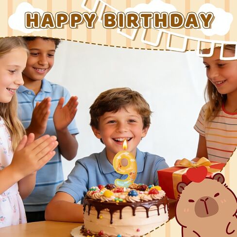 شموع عيد ميلاد كابيبارا، زينة حفلات عيد ميلاد كابيبارا، شموع أرقام عيد الميلاد لتزيين الكيك ومستلزمات الحفلات (أصفر، رقم 9) in Kuwait