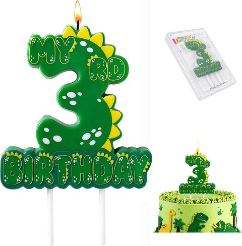 Green Dinosaur 3 Number Birthday Candles, 3.5×3.2" Dinosaur Themed 3rd Cake Topper Candles for Birthday Parties Celebration in Saudi Arabia