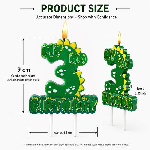 Green Dinosaur 3 Number Birthday Candles, 3.5×3.2" Dinosaur Themed 3rd Cake Topper Candles for Birthday Parties Celebration in Saudi Arabia