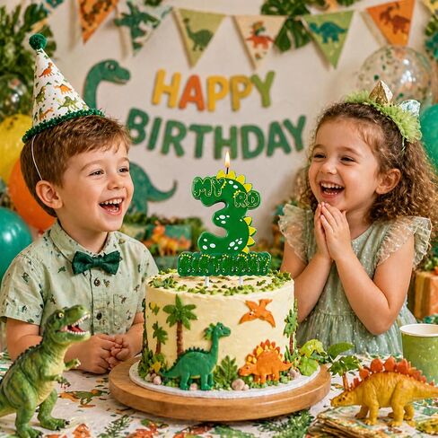 Green Dinosaur 3 Number Birthday Candles, 3.5×3.2" Dinosaur Themed 3rd Cake Topper Candles for Birthday Parties Celebration in Saudi Arabia