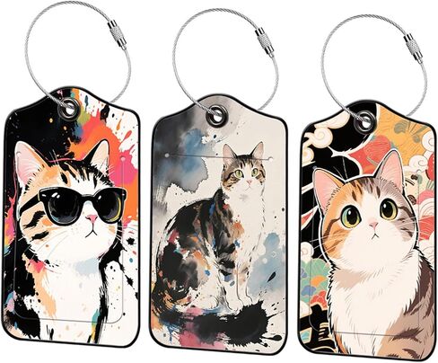 Horse Leather Luggage Tags for Suitcases, PU Cruise Ship Travel Bag Tags with Privacy Cover ID Label with Stainless Steel Loop for Women Men Girls Cute Backpack Gift 3 Pack (Brown) in Saudi Arabia
