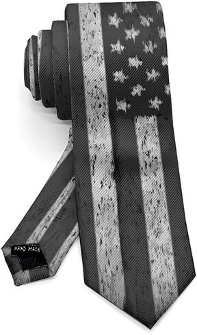 Mens Ties Adjustable Extra Long Tie Breathable and Skin-friendly Vintage Retro American Flag Black Printed Tie for Formal Occasion in Kuwait
