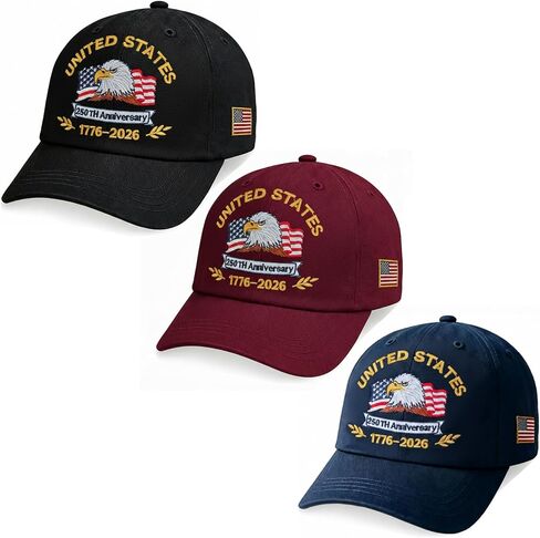 3 Pack 250 Anniversary USA Hat Embroidered Patriotic Baseball Cap United States 250th Hats for Men in Saudi Arabia