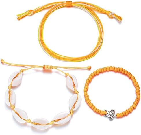 3Pcs Colorful Summer Beach String Wave Bracelets for Women Adjustable Handmade Braided Surfer Ankle Bracelet Boho Sea Shell Turtle Braided Rope Jewelry in Kuwait