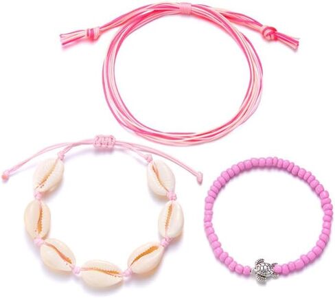 3Pcs Colorful Summer Beach String Wave Bracelets for Women Adjustable Handmade Braided Surfer Ankle Bracelet Boho Sea Shell Turtle Braided Rope Jewelry in Kuwait