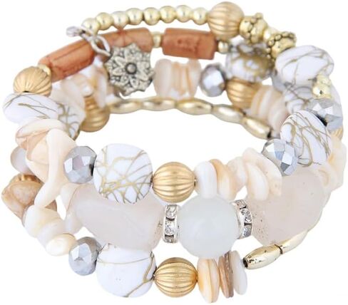 Women's Bohemian Stackable Bracelets, Stretch Multilayered Bead Boho Jewelry. in Kuwait