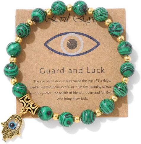 Pingyongchang Evil Eye Hamsa Hand Natural Stone Beads Handmade Bracelets for Women Men Amulet Friendship Bracelet with Gift Message Card Lucky Kabbalah Protection Jewelry Gift in Kuwait
