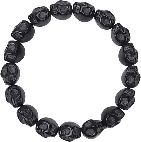 Natural Turqoise Skull Beaded Bracelet | Gothic Punk Emo Style | Tibetan Mala | Men’s & Women’s | Pirate Fashion | Skeleton Hand Design | Elastic Fit | Daily Wear in Saudi Arabia