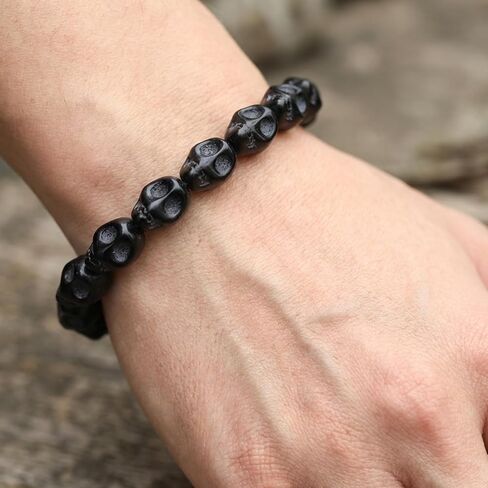 Natural Turqoise Skull Beaded Bracelet | Gothic Punk Emo Style | Tibetan Mala | Men’s & Women’s | Pirate Fashion | Skeleton Hand Design | Elastic Fit | Daily Wear in Saudi Arabia