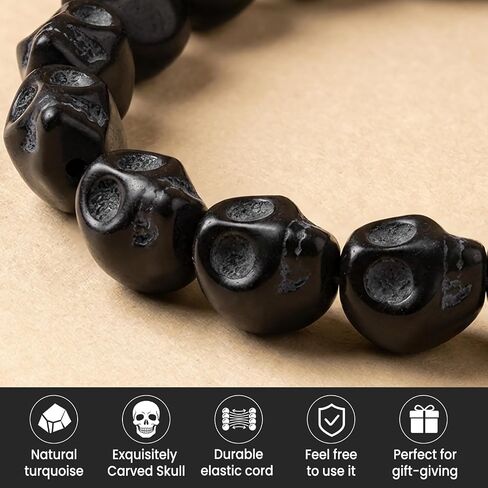 Natural Turqoise Skull Beaded Bracelet | Gothic Punk Emo Style | Tibetan Mala | Men’s & Women’s | Pirate Fashion | Skeleton Hand Design | Elastic Fit | Daily Wear in Saudi Arabia