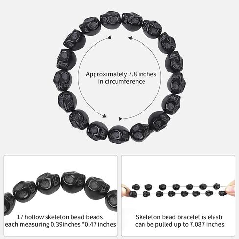 Natural Turqoise Skull Beaded Bracelet | Gothic Punk Emo Style | Tibetan Mala | Men’s & Women’s | Pirate Fashion | Skeleton Hand Design | Elastic Fit | Daily Wear in Saudi Arabia