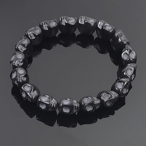 Natural Turqoise Skull Beaded Bracelet | Gothic Punk Emo Style | Tibetan Mala | Men’s & Women’s | Pirate Fashion | Skeleton Hand Design | Elastic Fit | Daily Wear in Saudi Arabia