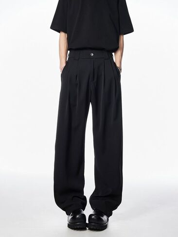 Mens Casual Pants Pleated Wide Leg Baggy Pants Relaxed Fit Slacks Work Trousers for Men in Kuwait