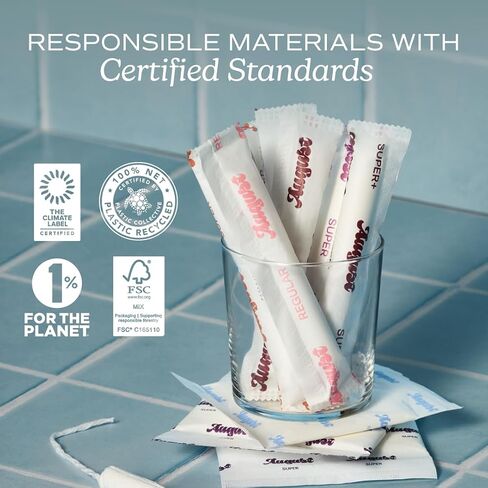 August Organic Tampons - Easy-Glide Long Applicators - Light, Regular, & Super - 36-Pack 100% Organic Cotton Tampons for Women, Non-Toxic, Fragrance-Free, and Hypoallergenic in Saudi Arabia