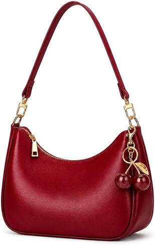 Shoulder Bag for Women Hobo Purse PU Leather Clutch Underarm Handbag with Strap and Cherry Charm for Travel Party in Saudi Arabia