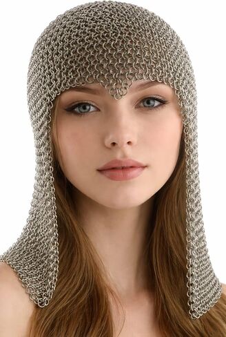 Medieval 10mm Aluminum Butted Chainmail Coif Hood, Lightweight Anodized Silver, Standard Size in Kuwait