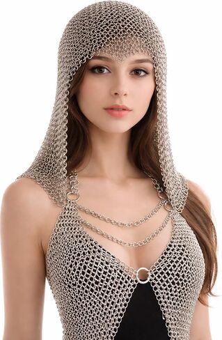 Medieval 10mm Aluminum Butted Chainmail Coif Hood, Lightweight Anodized Silver, Standard Size in Kuwait