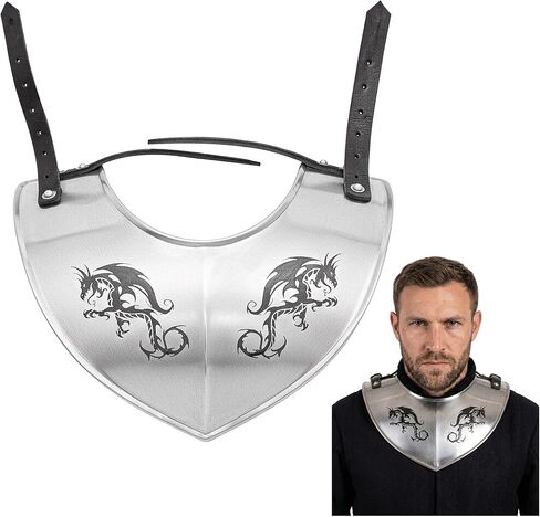 Steel Collar Gorget, Medieval Dragon Hunter Design Adjustable Gorget Armor Replica, Classic 18 Gauge Plate Armour, Vintage Heavy Duty Neck Protector with Leather Straps Closure in Saudi Arabia