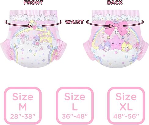 LittleForBig Ultra Absorbent 7000 mL Adjustable Hook-and-Loop Fastener Closure Adult Printed Cloth Back Diaper 10 Pieces - Fairy Littles in Dreamland (Medium 28"-38") in Kuwait