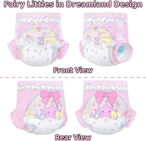 LittleForBig Ultra Absorbent 7000 mL Adjustable Hook-and-Loop Fastener Closure Adult Printed Cloth Back Diaper 10 Pieces - Fairy Littles in Dreamland (Medium 28"-38") in Kuwait