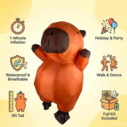 Inflatable Costumes Adult Capybara Theme Costume Disfraz inflable para adultos Funny Blow up Suits for Party Funny Cosplay Halloween Brown in Kuwait